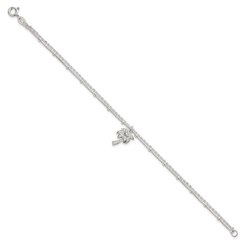 Sterling Silver Polished and Beaded White CZ Palm Tree Dangle Double Strand 7.5 inch Bracelet — alternate view