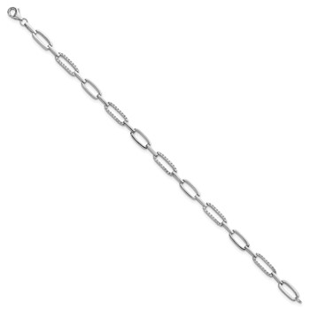 Sterling Silver Rhodium-plated Polished CZ 4.7mm Paperclip Link 7 Inch Bracelet — alternate view