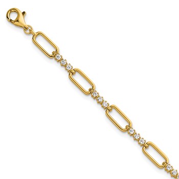 Sterling Silver Gold-tone Polished CZ and Paperclip Link 7 Inch with 1 Inch Extension Bracelet