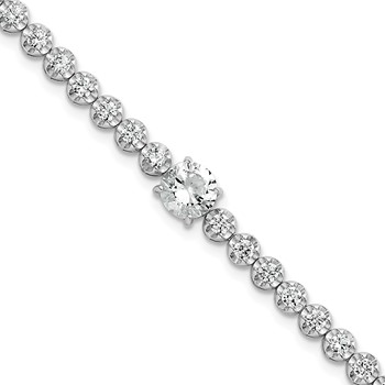 Sterling Silver Rhodium-plated Polished Fancy Round CZ 7.25 Inch Bracelet