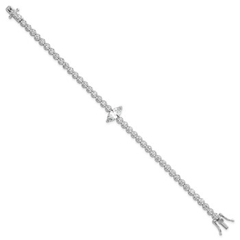 Sterling Silver Rhodium-plated Polished Fancy Round and Marquise-cut CZ 7.25 Inch Bracelet — alternate view