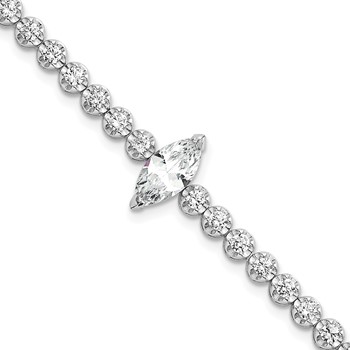 Sterling Silver Rhodium-plated Polished Fancy Round and Marquise-cut CZ 7.25 Inch Bracelet