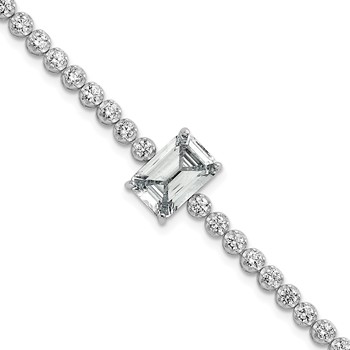Sterling Silver Rhodium-plated Polished Round and Emerald-cut CZ 7.25 Inch Bracelet