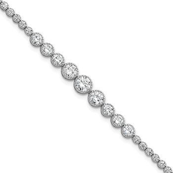 Sterling Silver Rhodium-plated Polished Graduated bezel-set CZ 8 inch Tennis Bracelet