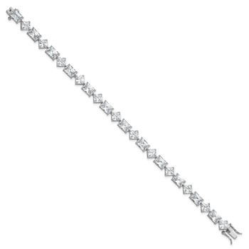Sterling Silver Rhodium-plated Polished Fancy Princess and Emerald-cut CZ 7.25 Inch Bracelet — alternate view