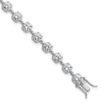 Sterling Silver Rhodium-plated Polished Round CZ in Hexagon Setting 8 Inch Bracelet