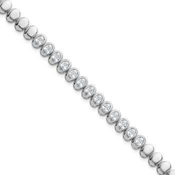 Sterling Silver Rhodium-plated Polished Oval Bezel CZ 7.25 Inch Bracelet