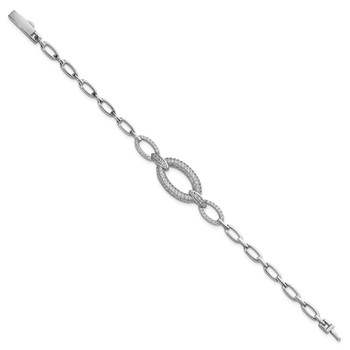 Sterling Silver Rhodium-plated Polished CZ Oval Link 7 inch Bracelet — alternate view