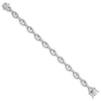 Sterling Silver Rhodium-plated Polished CZ Oval and Mariner Link 7 Inch Bracelet — alternate view