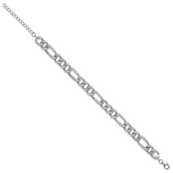 Sterling Silver Rhodium-plated Polished CZ 8.5mm Figaro Link 7 Inch with 1.5 Inch Extension Bracelet — alternate view