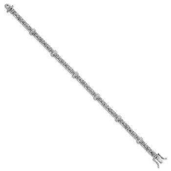 Sterling Silver Rhodium-plated Polished CZ and Byzantine Link 7.75 Inch Bracelet — alternate view