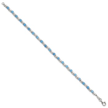 Sterling Silver Polished Blue Agate Beaded 7.5 inch Bracelet — alternate view