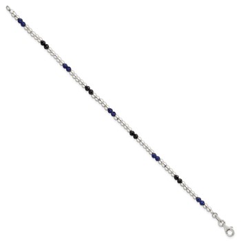 Sterling Silver Polished Blue Agate and Spinel Beaded 7.5 inch Bracelet — alternate view