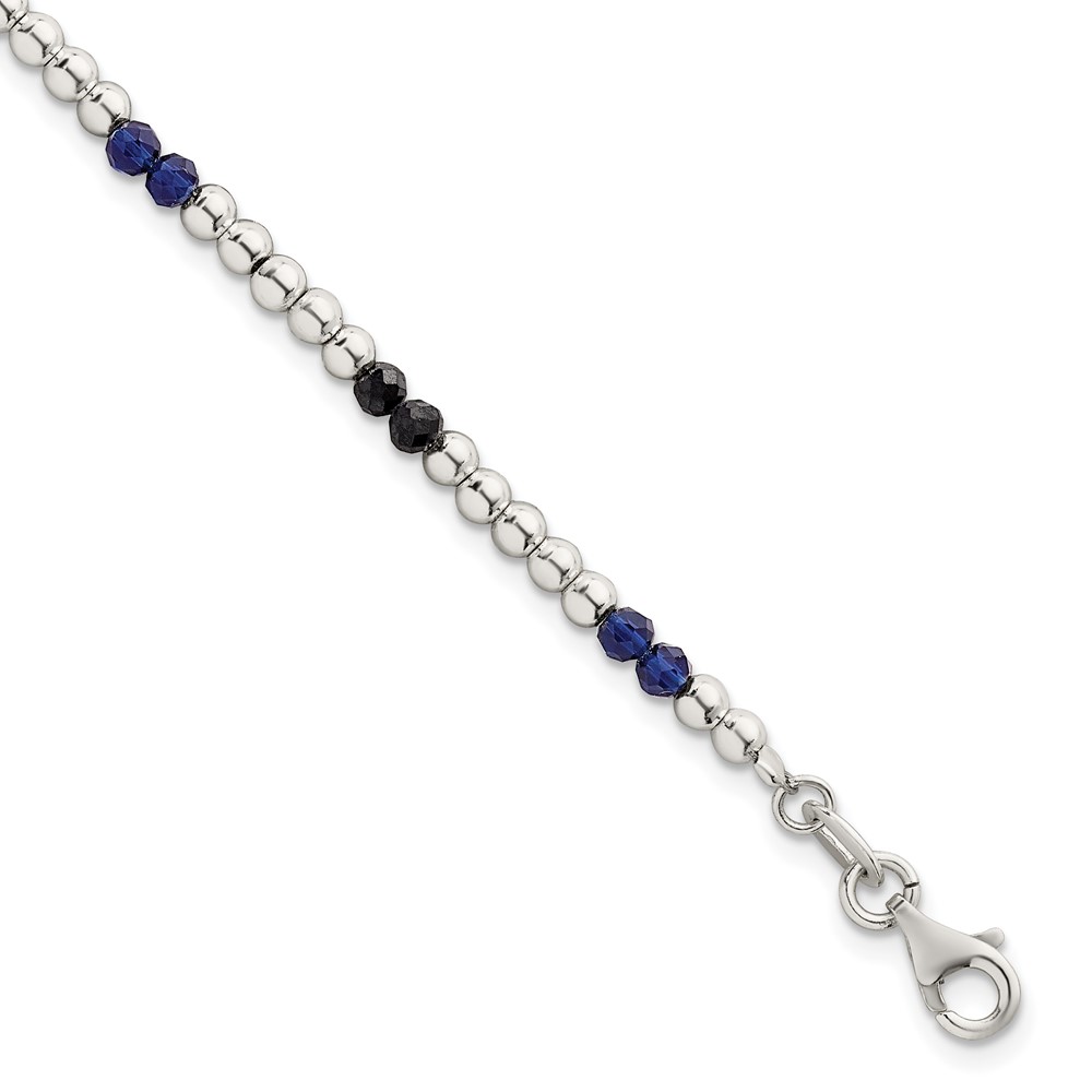 Sterling Silver Polished Blue Agate and Spinel Beaded Bracelet
