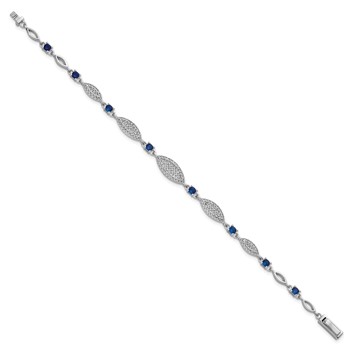 Sterling Silver Rhodium-plated Marquise Blue and White CZ Oval Link 7 inch Bracelet — alternate view