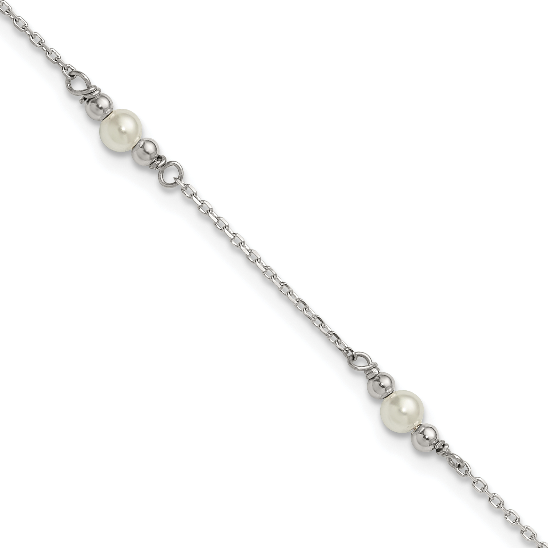 Sterling Silver Beaded and Acrylic Pearl 9 inch Plus 1 inch Extender - Total 10 inch Anklet