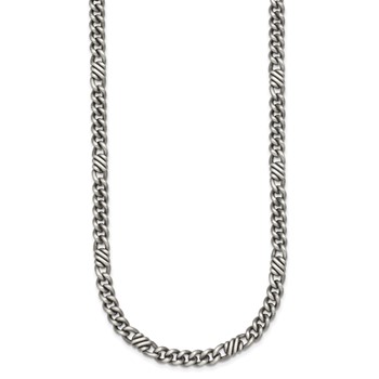 Sterling Silver Black Ruthenium-plated Brushed Fancy Curb Chain Mens 22 inch Necklace — alternate view