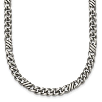 Sterling Silver Black Ruthenium-plated Brushed Fancy Curb Chain Mens 22 inch Necklace