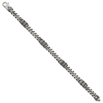 Sterling Silver Black Ruthenium-plated Brushed and Textured Fancy Flat Curb Chain Mens 8.5 inch Bracelet — alternate view
