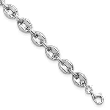 Sterling Silver Rhodium-plated Polished 7mm Puffed Mariner Link 7.75 inch Bracelet