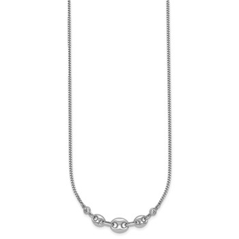 Sterling Silver Rhodium-plated Puffed Mariner Center with Side CZs 16 inch with 2 inch Extender Necklace — alternate view