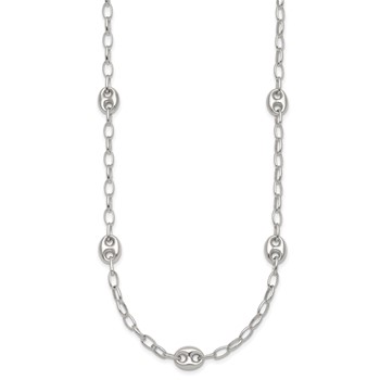 Sterling Silver Puffed Anchor/Mariner Link and Chain 7-Station 17 inch with 1.5 inch Extension Necklace — alternate view