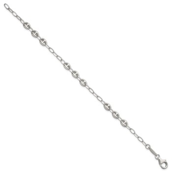 Sterling Silver Puffed Anchor/Mariner Link and Chain 8 inch Bracelet — alternate view