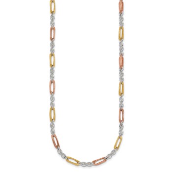Sterling Silver Rose-tone and Gold-tone Polished 4.0mm Figaro Rope 18 Inch Necklace — alternate view