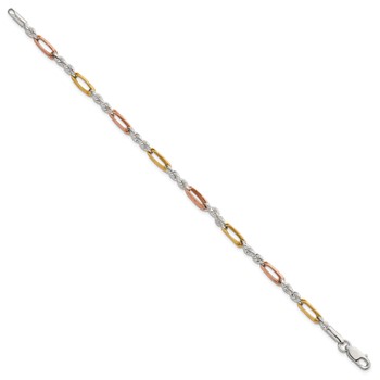 Sterling Silver Rose-tone and Gold-tone Polished 4.0mm Figaro Rope 7.5 Inch Bracelet — alternate view