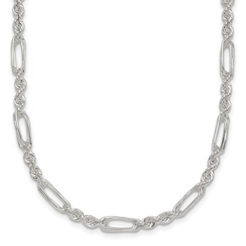 Sterling Silver Polished 4.0mm Figaro Rope 18 Inch Necklace