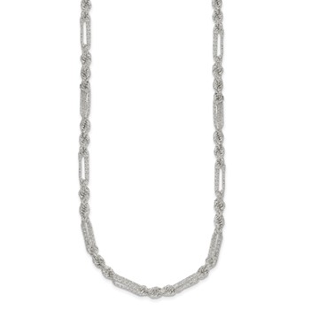 Sterling Silver Polished Textured 4.5mm Figaro Rope 18 inch Necklace — alternate view