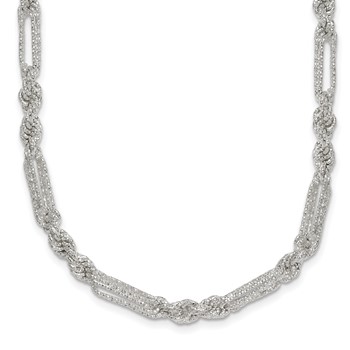 Sterling Silver Polished Textured 4.5mm Figaro Rope 18 inch Necklace