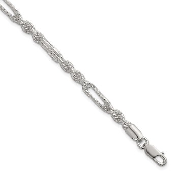 Sterling Silver Polished Textured 4.5mm Figaro Rope 7.5 inch Bracelet