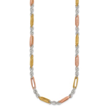 Sterling Silver Rose-tone and Gold-tone Polished 4.5mm Figaro Rope 18 Inch Necklace — alternate view