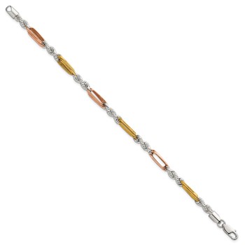 Sterling Silver Rose-tone and Gold-tone Polished 4.5mm Figaro Rope 7.5 Inch Bracelet — alternate view
