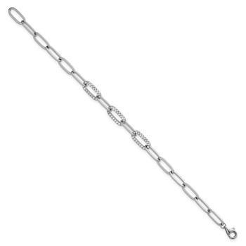 Sterling Silver Rhodium-plated Polished Fancy CZ Paperclip Chain 7 Inch Bracelet — alternate view