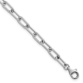 Sterling Silver Rhodium-plated Polished and Twisted Paperclip Link 7 Inch with 1 Inch Extension Bracelet