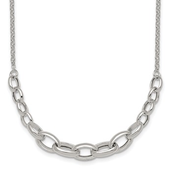 Sterling Silver Polished Fancy Graduated Cable Link 16 Inch with 2 Inch Extension Necklace
