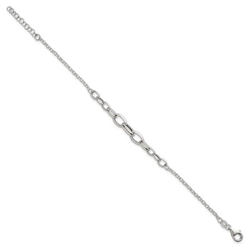 Sterling Silver Polished Fancy Graduated Cable Link 7 Inch with 1 Inch Extension Bracelet — alternate view