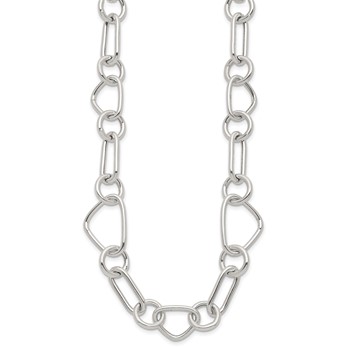 Sterling Silver Polished Triangle Round and Oval Link 17.5 inch Necklace — alternate view