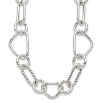 Sterling Silver Polished Triangle Round and Oval Link 17.5 inch Necklace