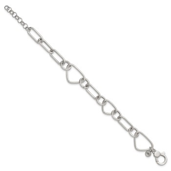 Sterling Silver Polished Triangle Round and Oval Link 8 inch with 1 inch extender Bracelet — alternate view