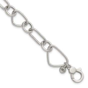 Sterling Silver Polished Triangle Round and Oval Link 8 inch with 1 inch extender Bracelet