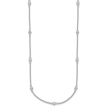 Sterling Silver Polished and Beaded CZ 16.75 inch with 0.5 inch Extension Necklace — alternate view
