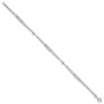 Sterling Silver Polished and Beaded Fancy Double-Strand Link 7.25 inch Bracelet — alternate view
