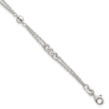 Sterling Silver Polished and Beaded Fancy Double-Strand Link 7.25 inch Bracelet
