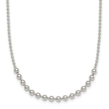 Sterling Silver Polished Center Beaded 18 Inch Necklace