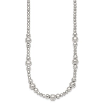 Sterling Silver Polished and Multi-Size Beads 17 Inch Necklace — alternate view