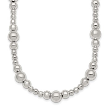 Sterling Silver Polished and Multi-Size Beads 17 Inch Necklace