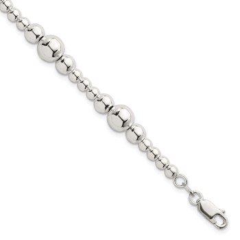 Sterling Silver Polished and Multi-Size Beads 7.5 Inch Bracelet